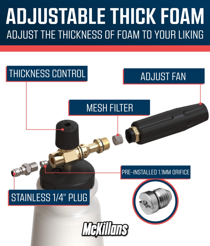 McKillans Foam Cannon for Pressure Washer (Wide Mouth) - Car Wash Snow Foam Cannon Lance Pressure Washer Soap Dispenser for Car Washing with Adjustable Thick Foam + 1/4 Quick Connector - Image 2